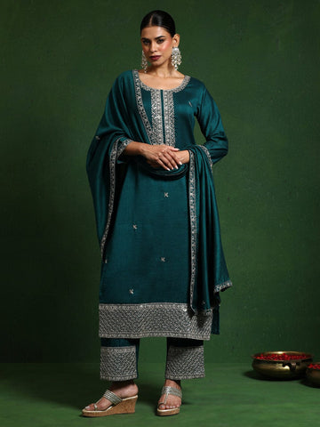 Varanga Women Zari & Sequin Embroidered Kurta With Trouser & Dupatta